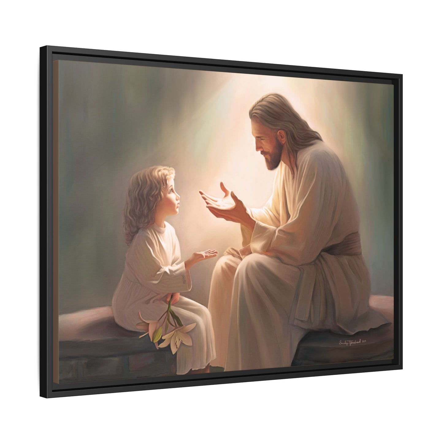 We are His Children, Fine Art Framed Canvas Print, Picture of Jesus, Jesus with a Child, Christian Gift, Christian Art, Jesus Christ Art with Child
