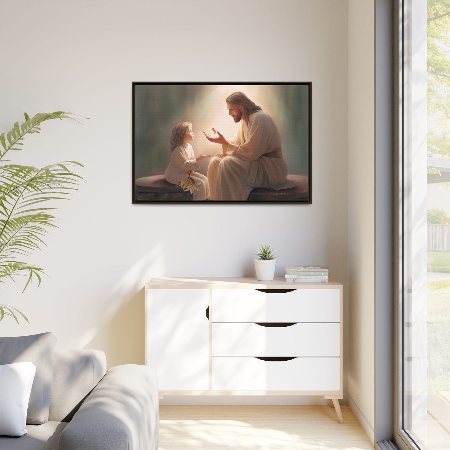 We are His Children, Fine Art Framed Canvas Print, Picture of Jesus, Jesus with a Child, Christian Gift, Christian Art, Jesus Christ Art with Child
