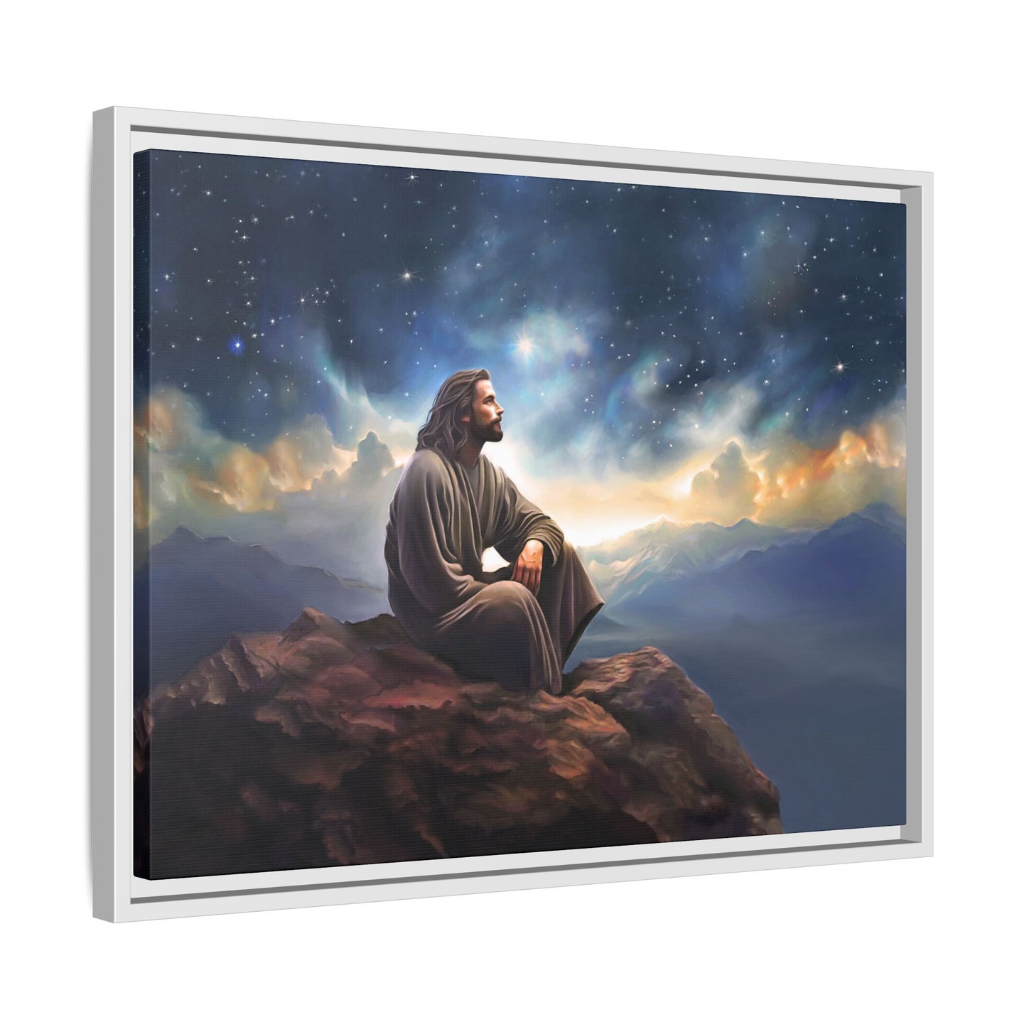 Jesus With The Stars, Framed Fine Art Canvas Print of Handmade Art, many sizes, Christian Art, Christian Gifts