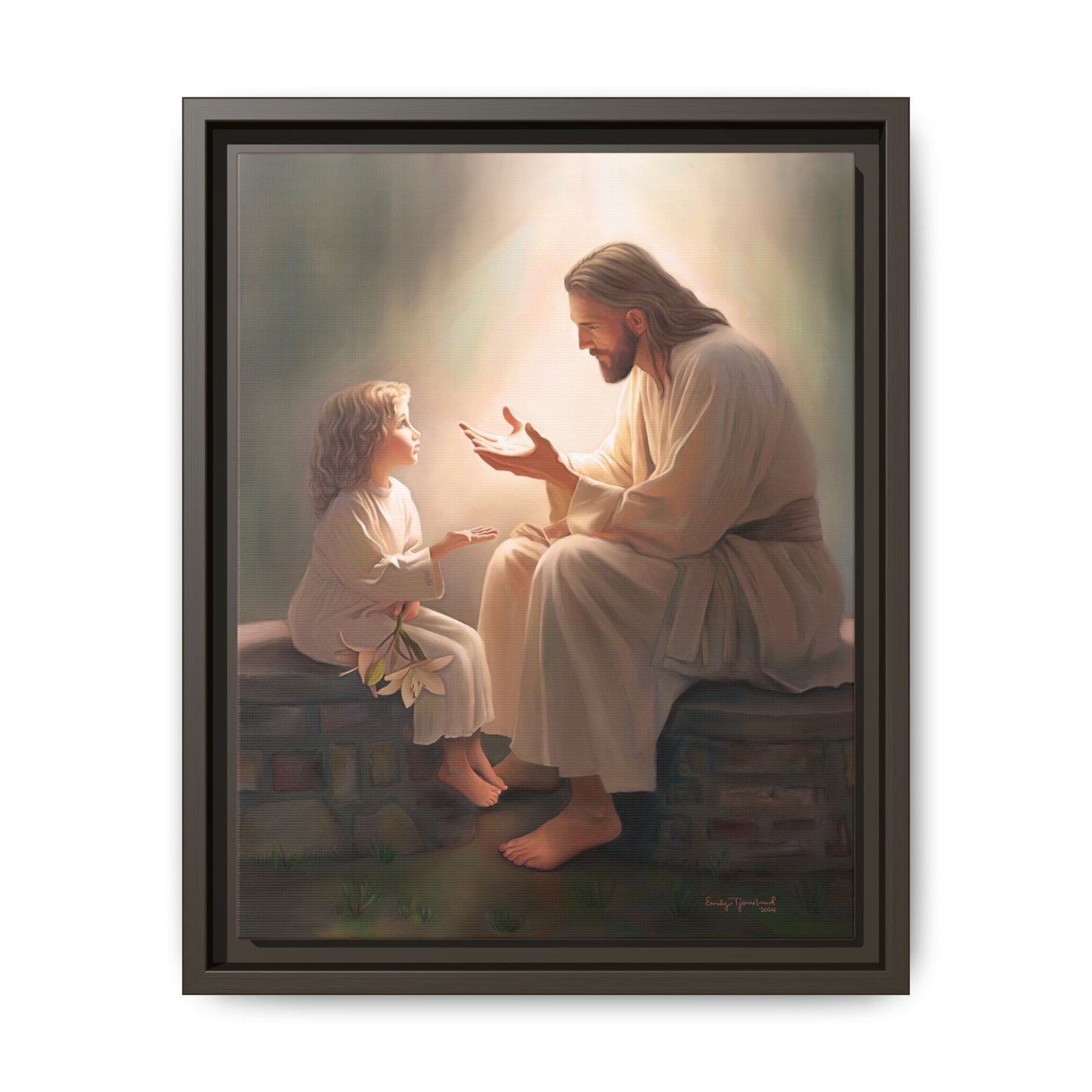 We are His Children, Fine Art Framed Canvas Print, Picture of Jesus, Jesus with a Child, Christian Gift, Christian Art, Jesus Christ Art with Child