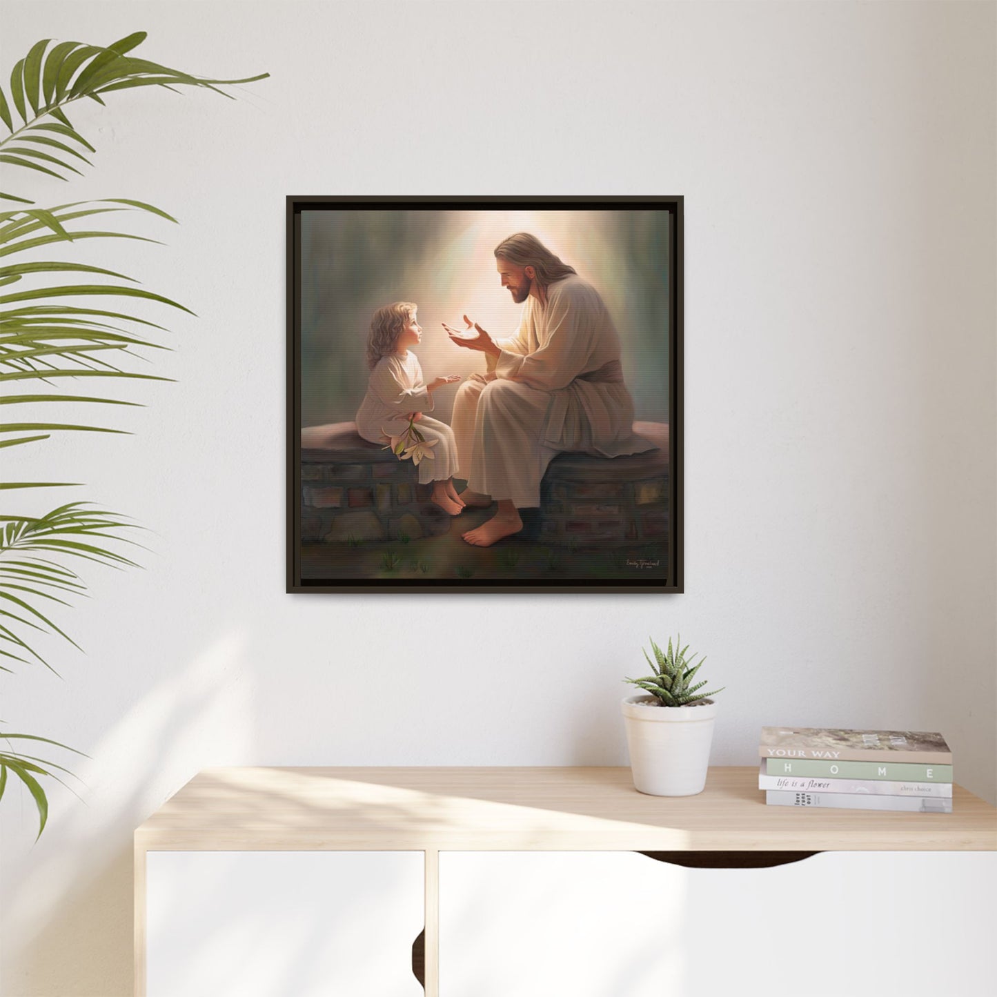 We are His Children, Fine Art Framed Canvas Print, Picture of Jesus, Jesus with a Child, Christian Gift, Christian Art, Jesus Christ Art with Child