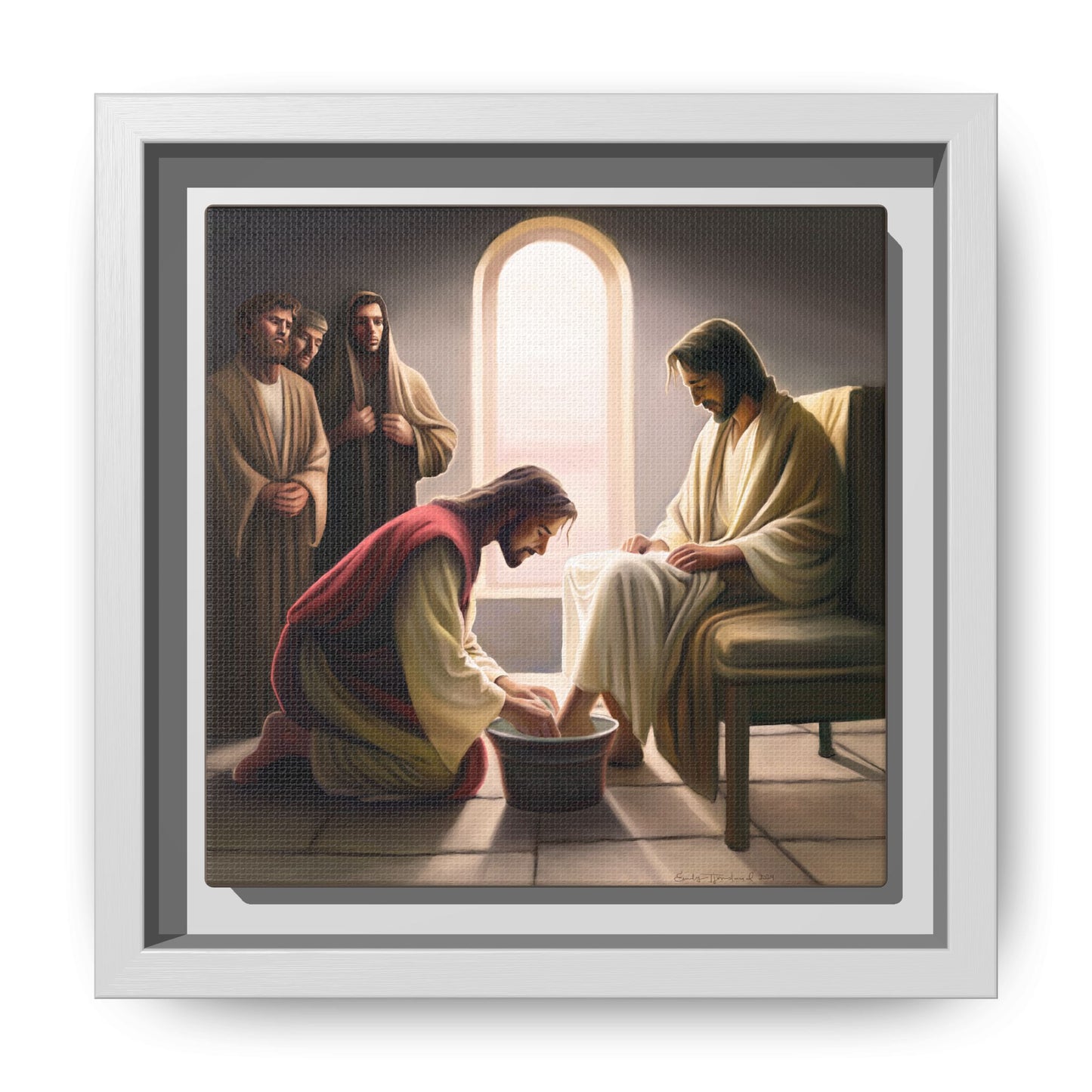 Jesus Washing Feet, Framed Canvas Print Art, Christ Washing Disciple's Feet, Christian Gift, Jesus Christ Serving Others, many sizes available