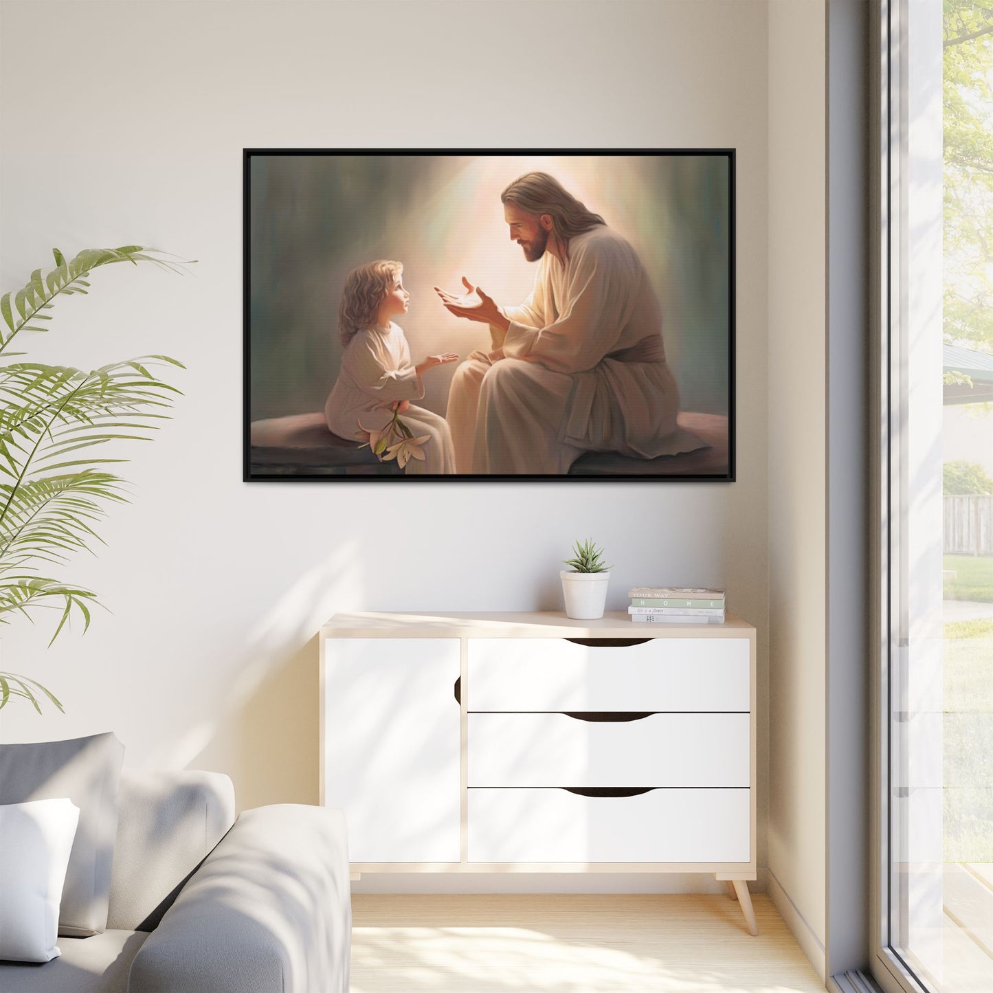You Are The Light Fine Art Canvas Print, Framed, Picture of Jesus, Christian Gift, Christian Art, Jesus Christ Art with Child, Framed