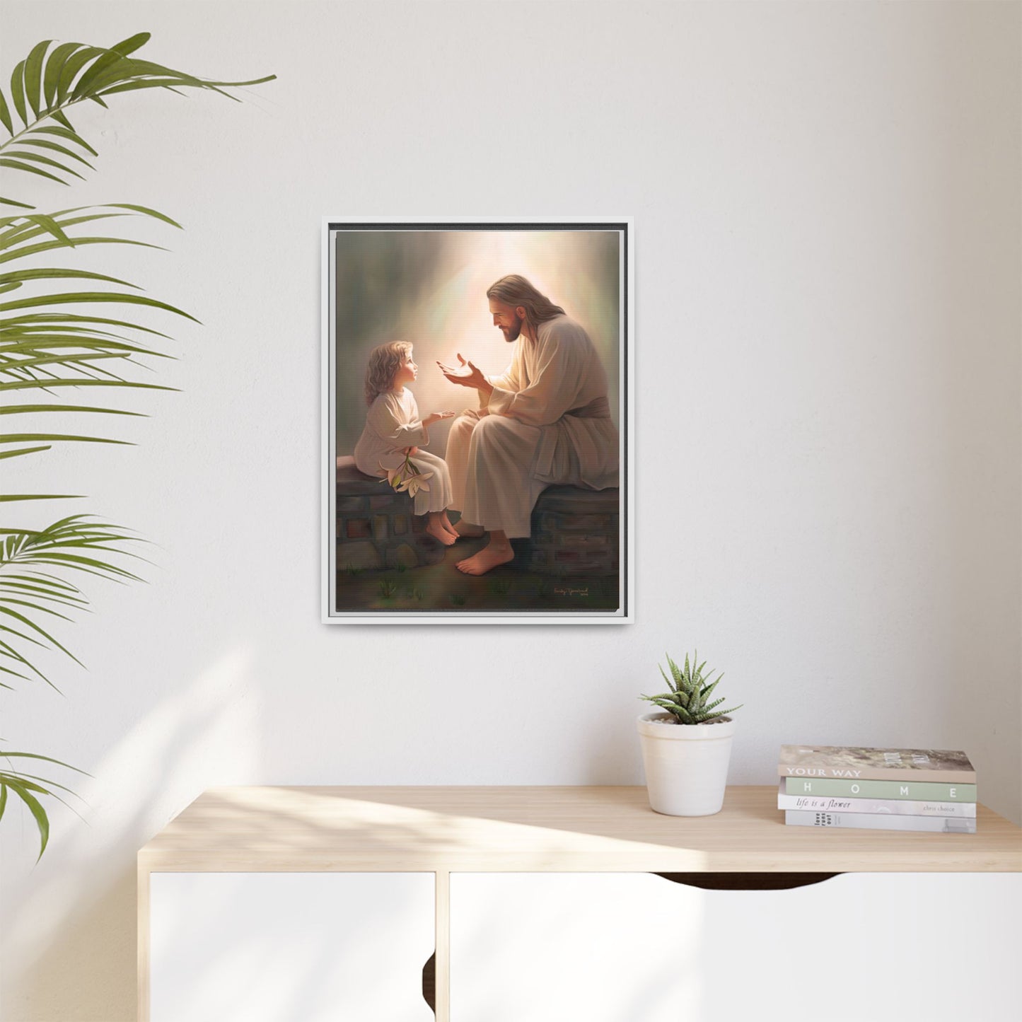 We are His Children, Fine Art Framed Canvas Print, Picture of Jesus, Jesus with a Child, Christian Gift, Christian Art, Jesus Christ Art with Child