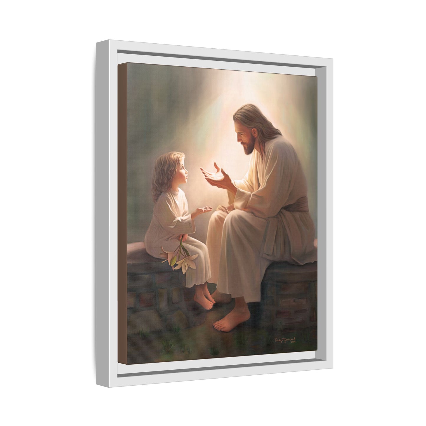 We are His Children, Fine Art Framed Canvas Print, Picture of Jesus, Jesus with a Child, Christian Gift, Christian Art, Jesus Christ Art with Child
