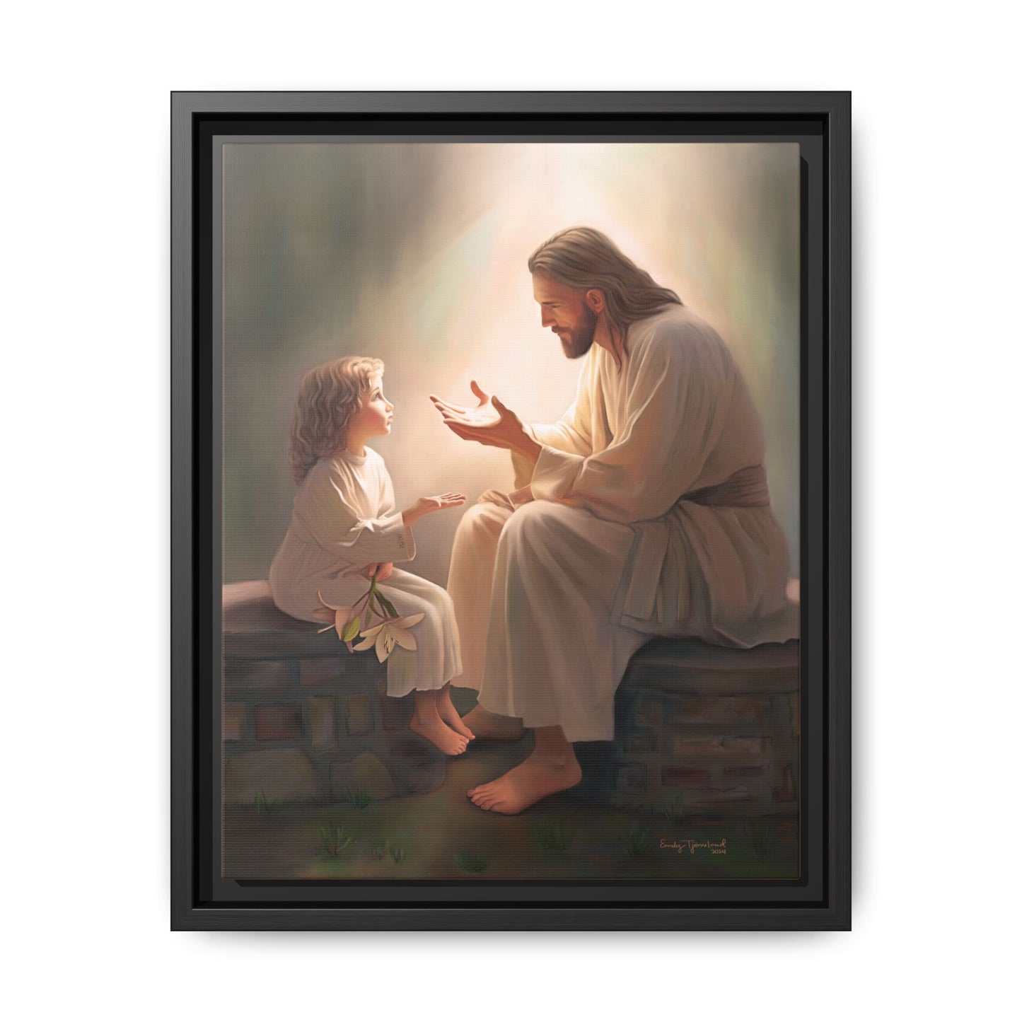 We are His Children, Fine Art Framed Canvas Print, Picture of Jesus, Jesus with a Child, Christian Gift, Christian Art, Jesus Christ Art with Child
