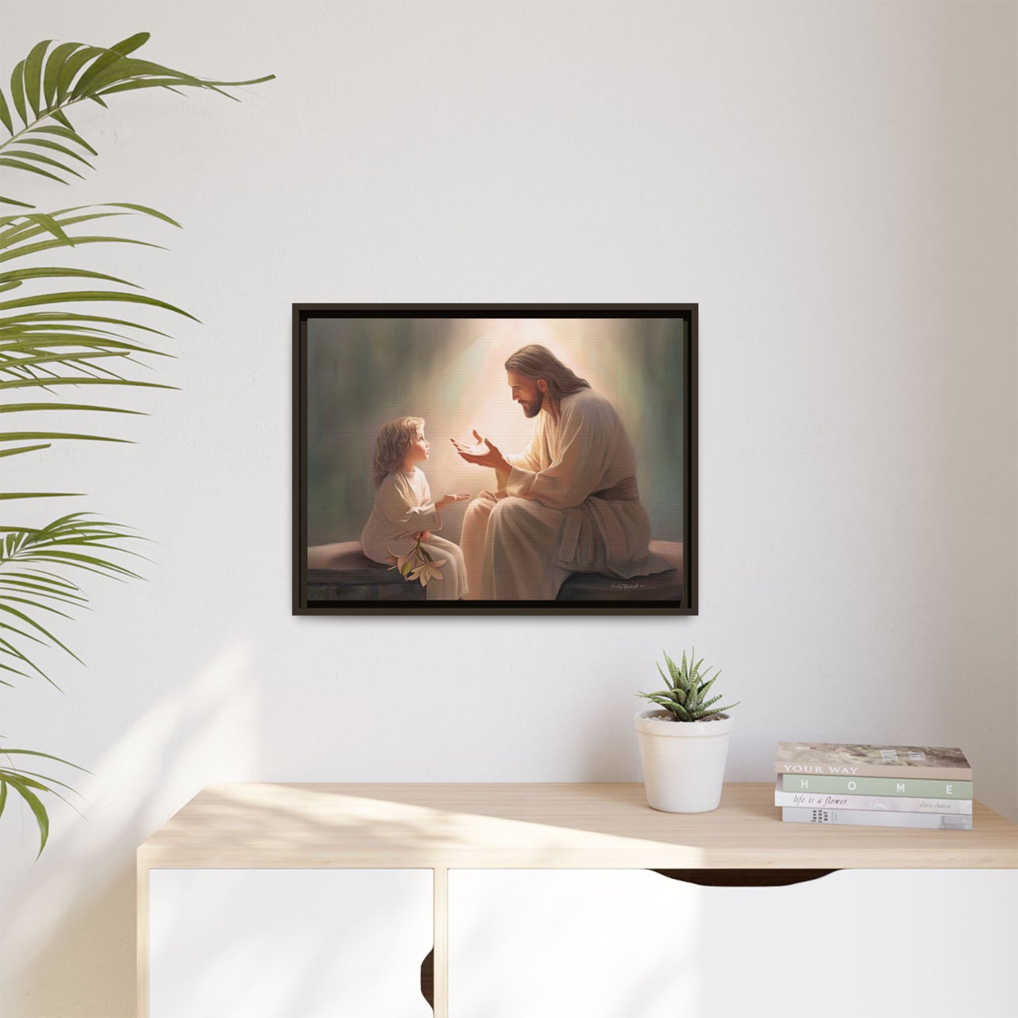 We are His Children, Fine Art Framed Canvas Print, Picture of Jesus, Jesus with a Child, Christian Gift, Christian Art, Jesus Christ Art with Child