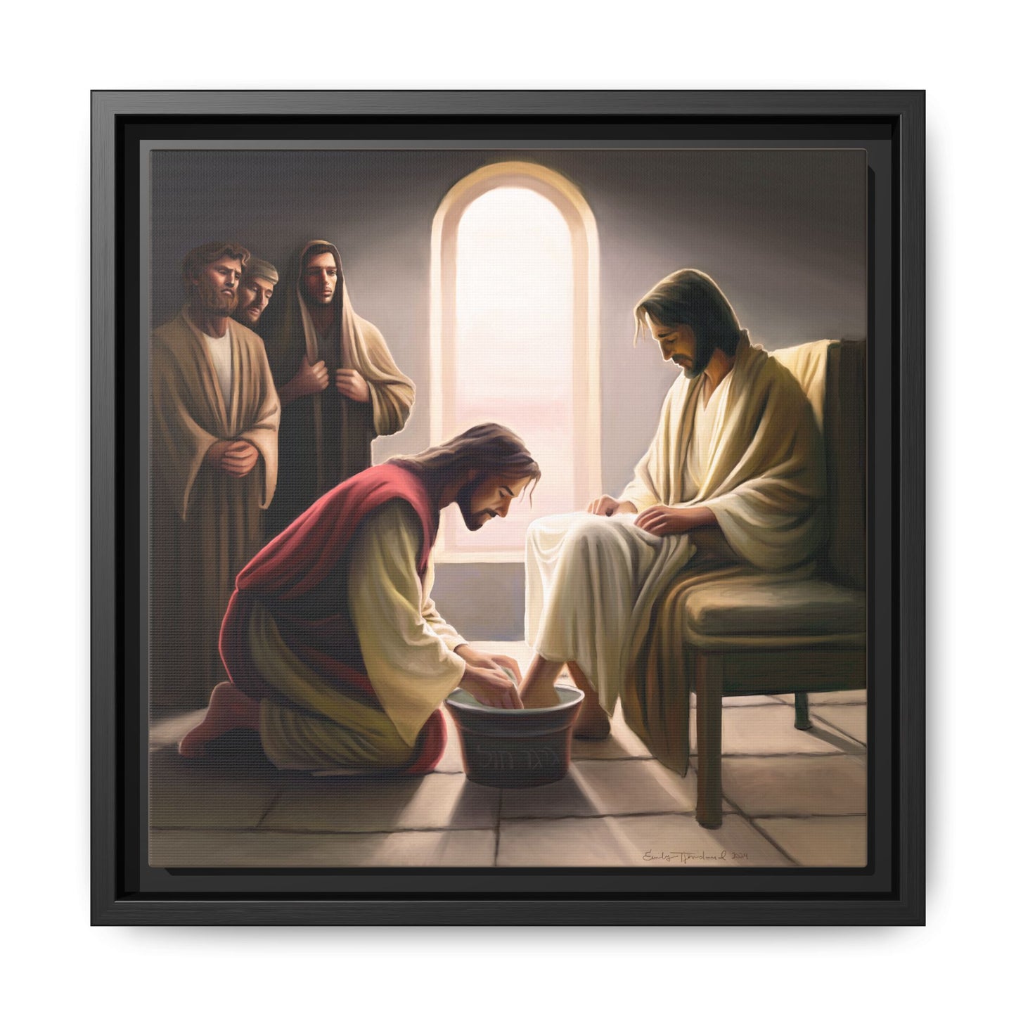 Jesus Washing Feet, Framed Canvas Print Art, Christ Washing Disciple's Feet, Christian Gift, Jesus Christ Serving Others, many sizes available