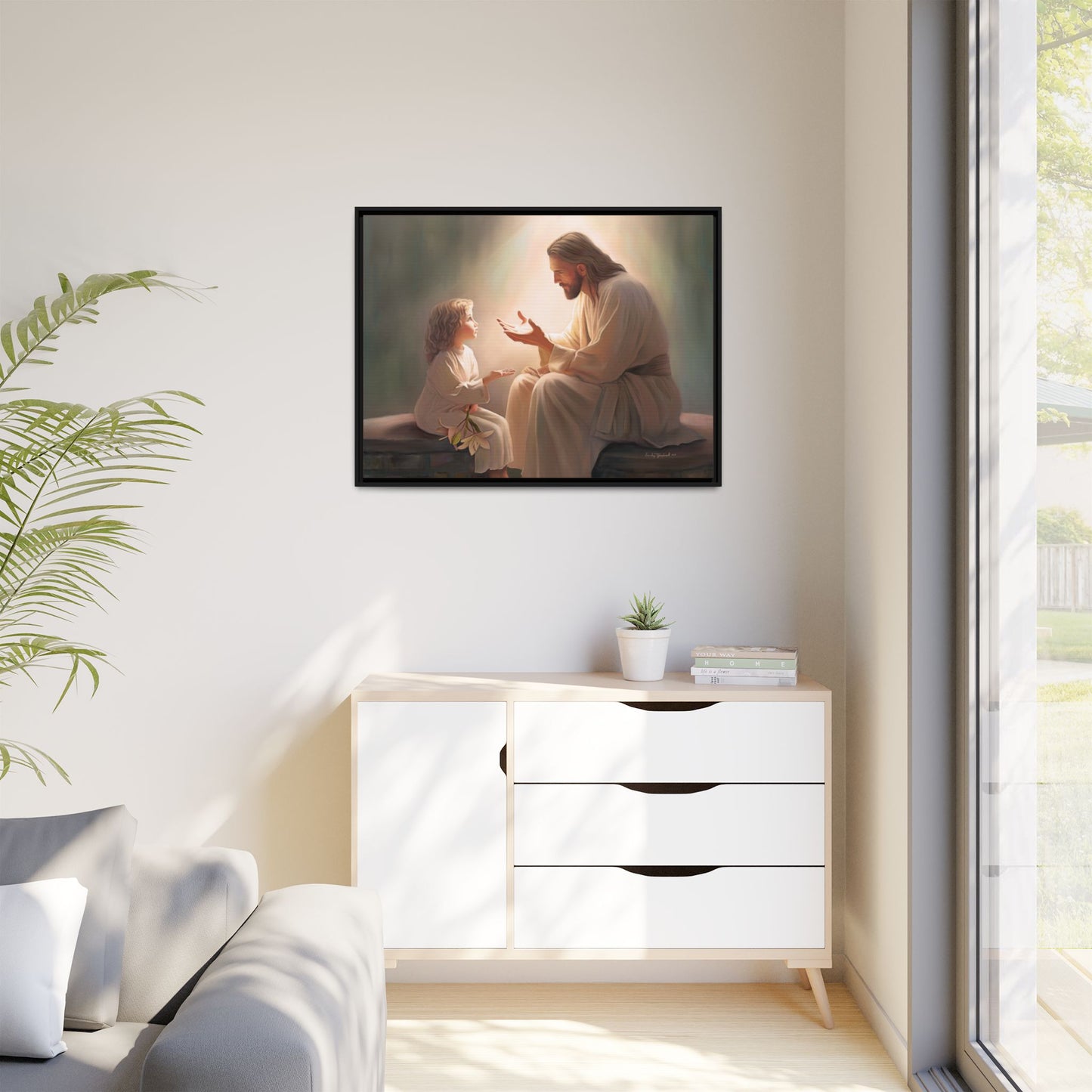 We are His Children, Fine Art Framed Canvas Print, Picture of Jesus, Jesus with a Child, Christian Gift, Christian Art, Jesus Christ Art with Child