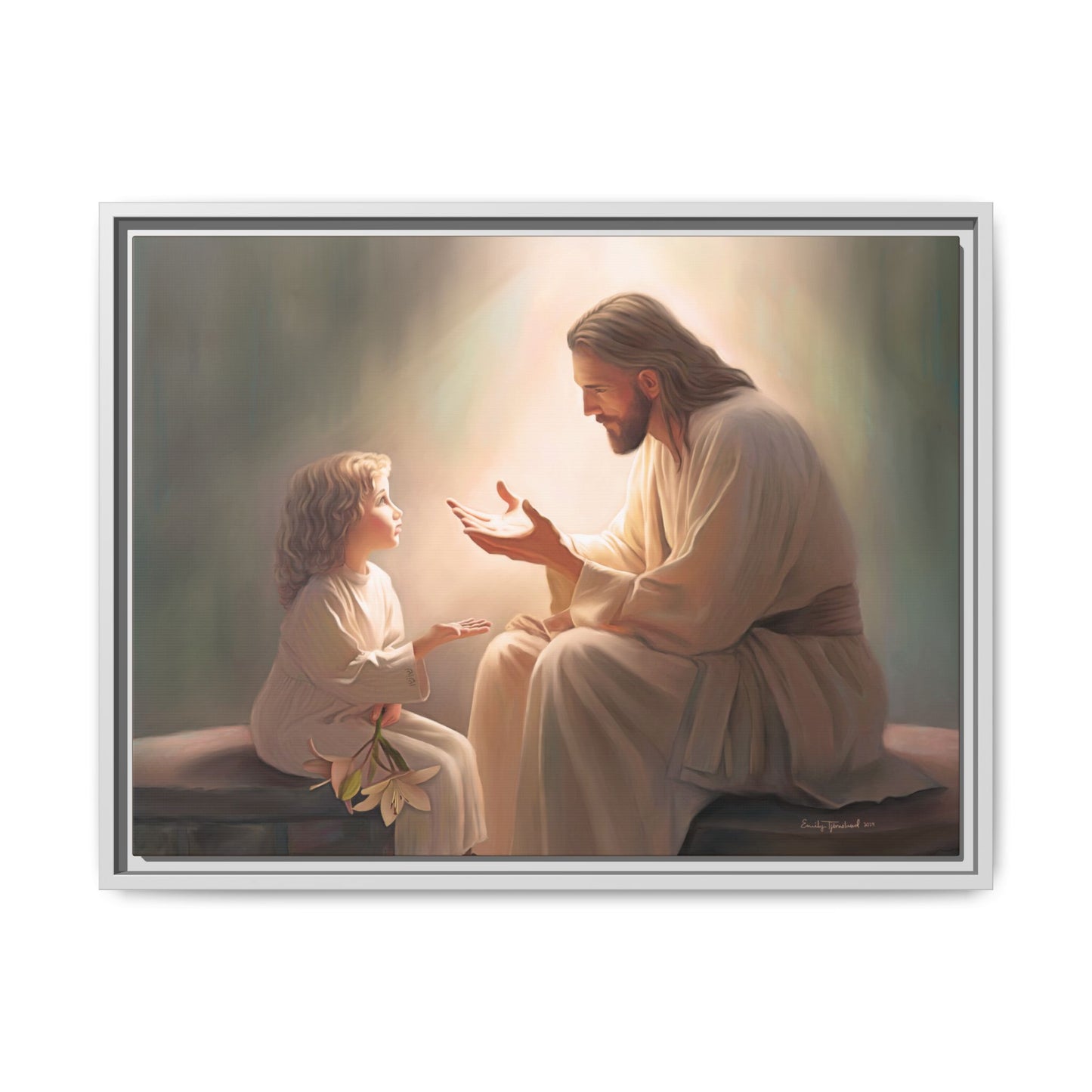 We are His Children, Fine Art Framed Canvas Print, Picture of Jesus, Jesus with a Child, Christian Gift, Christian Art, Jesus Christ Art with Child