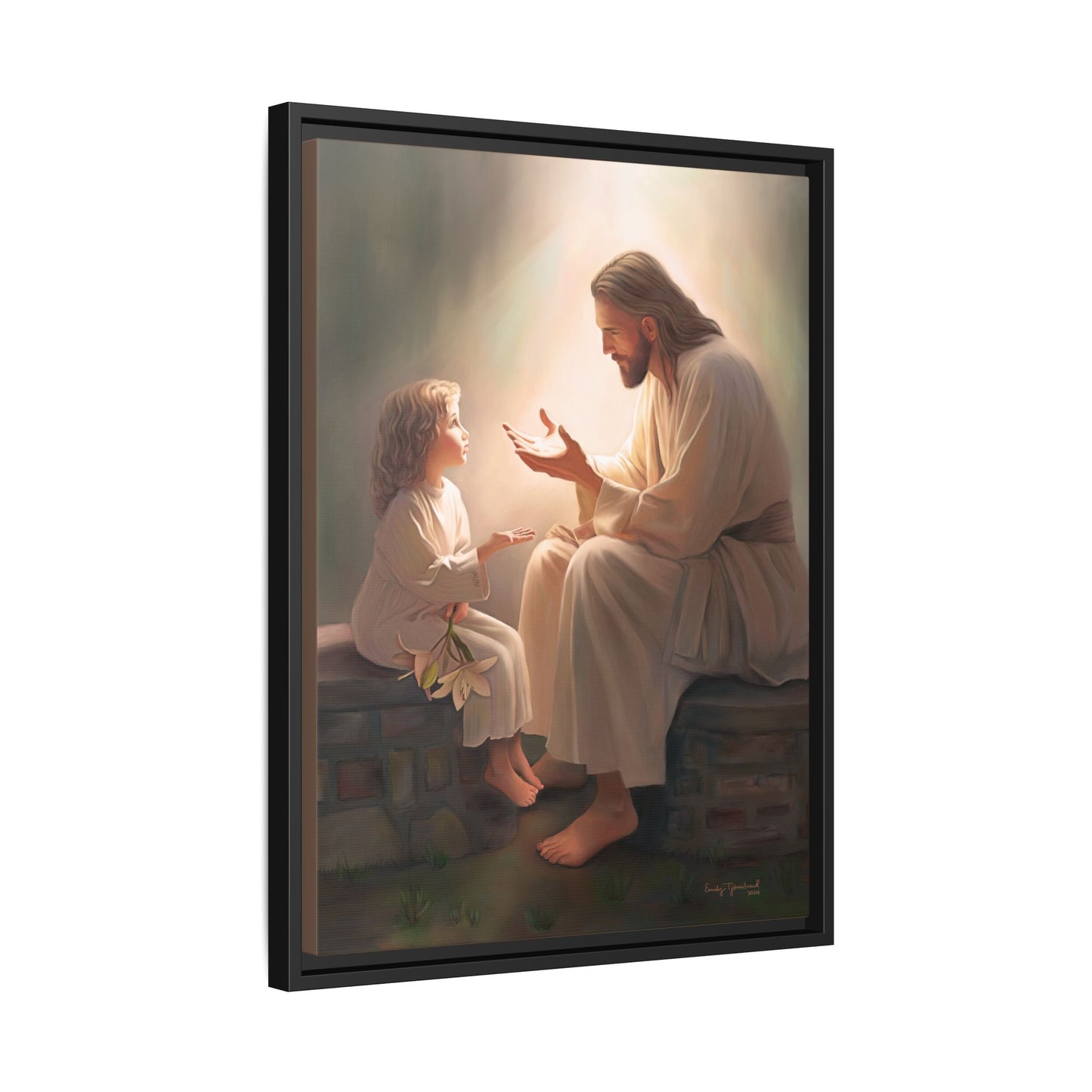 We are His Children, Fine Art Framed Canvas Print, Picture of Jesus, Jesus with a Child, Christian Gift, Christian Art, Jesus Christ Art with Child