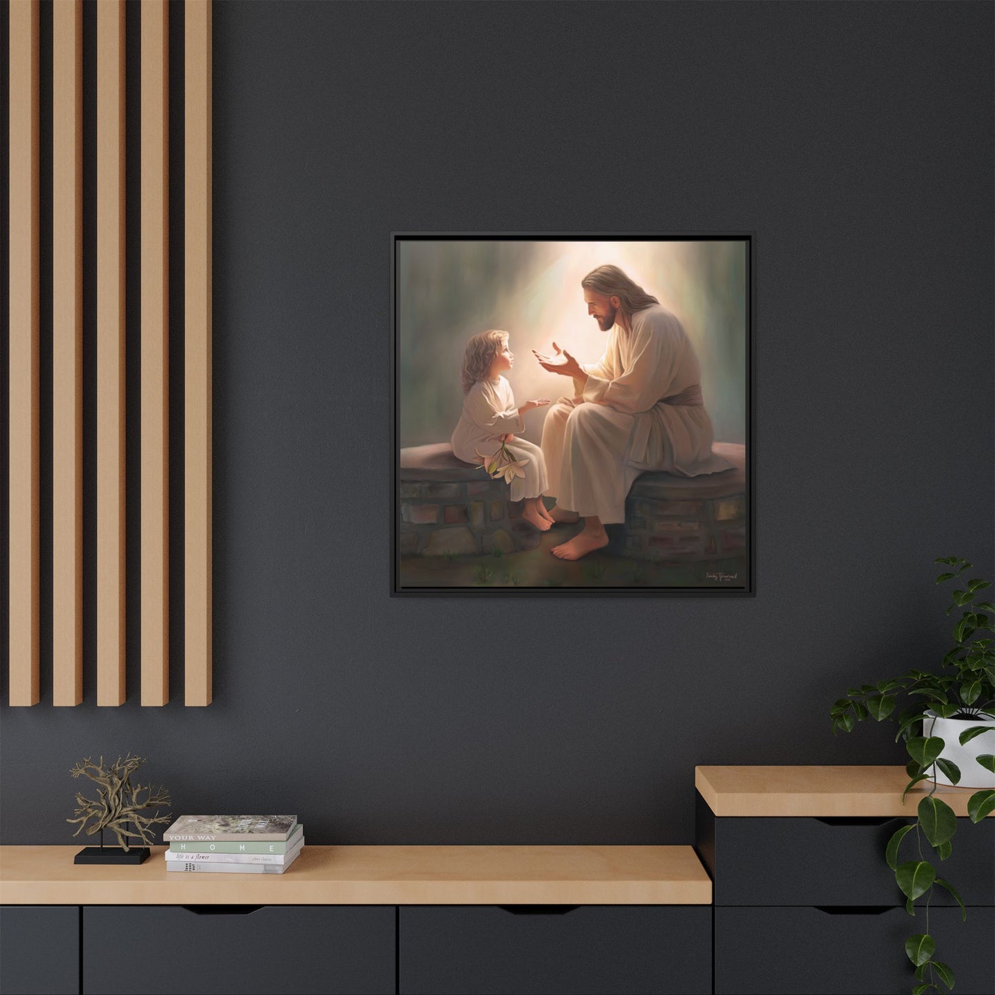 We are His Children, Fine Art Framed Canvas Print, Picture of Jesus, Jesus with a Child, Christian Gift, Christian Art, Jesus Christ Art with Child