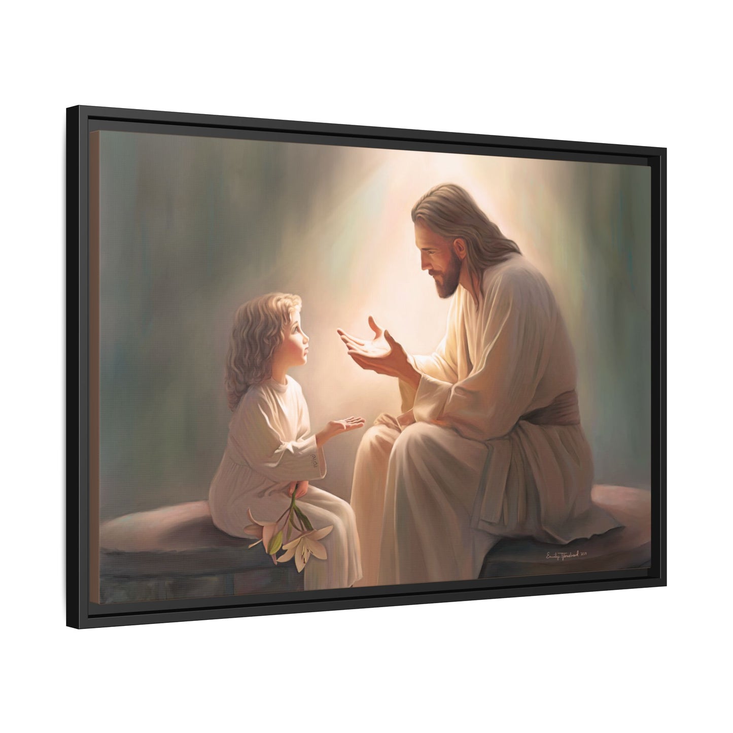 We are His Children, Fine Art Framed Canvas Print, Picture of Jesus, Jesus with a Child, Christian Gift, Christian Art, Jesus Christ Art with Child