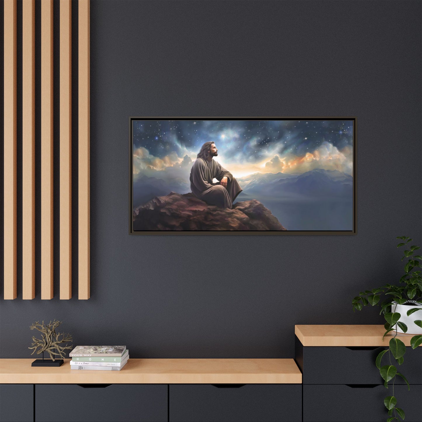 Jesus with The Stars, Canvas Print Art Framed, Jesus Christ Handmade Artwork, Deep Meditative Christian Gift