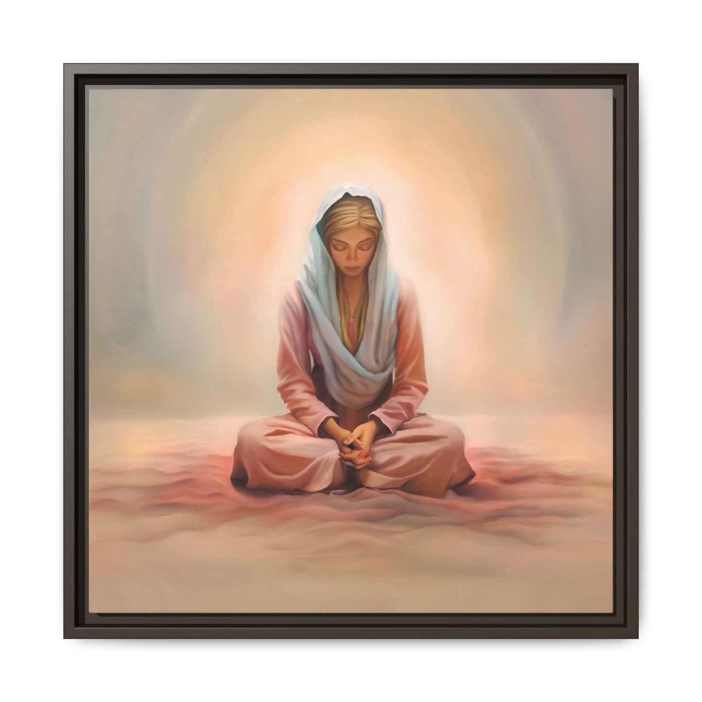 Stillness Framed Canvas Wall Art, Serene Meditation Decor, Spiritual Mindfulness Gift, Tranquil Room Accent, Woman Religious Art