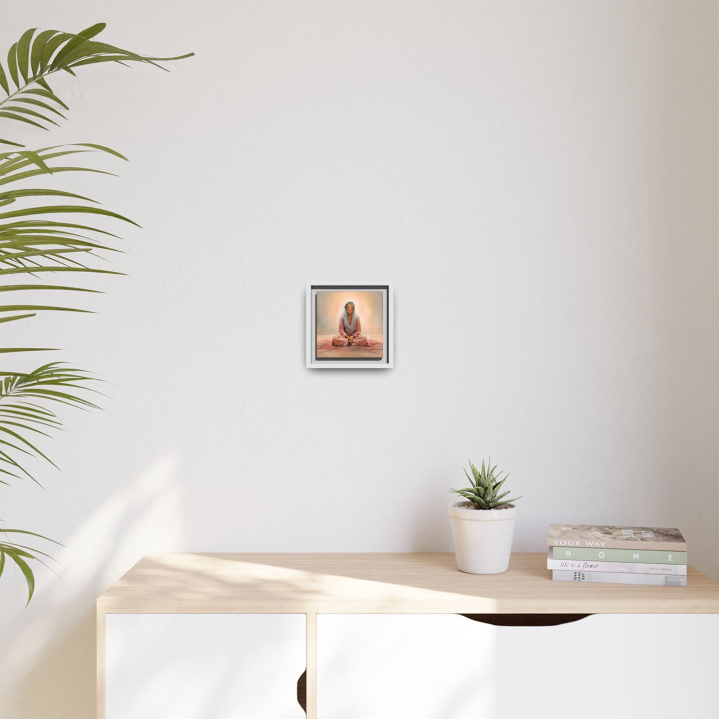 Stillness Framed Canvas Wall Art, Serene Meditation Decor, Spiritual Mindfulness Gift, Tranquil Room Accent, Woman Religious Art