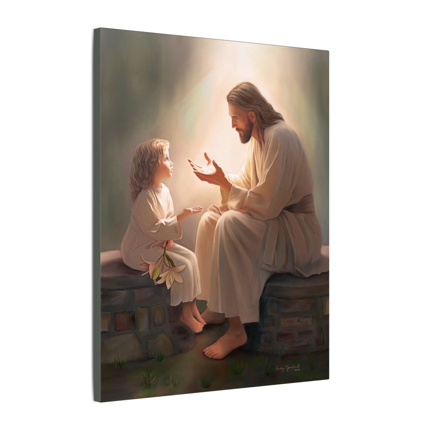 You Are The Light, fine art canvas print, Christian artwork, Jesus with a child, Jesus Christ with a little girl, Consider The Lillies