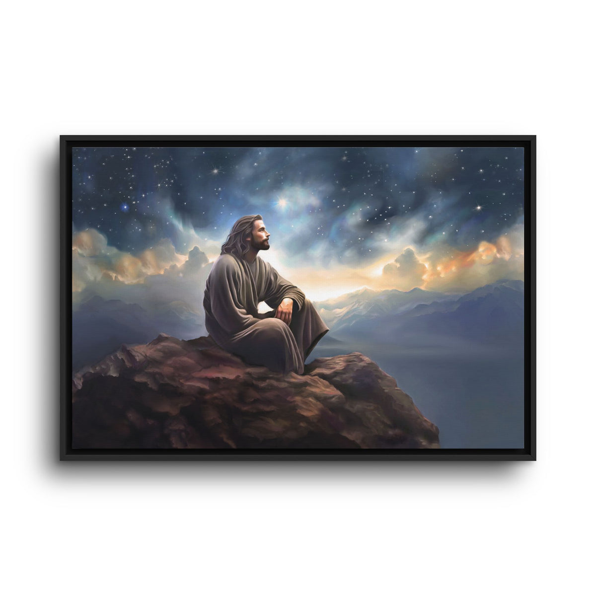Jesus with The Stars, Canvas Print Art Framed, Jesus Christ Handmade Artwork, Deep Meditative Christian Gift