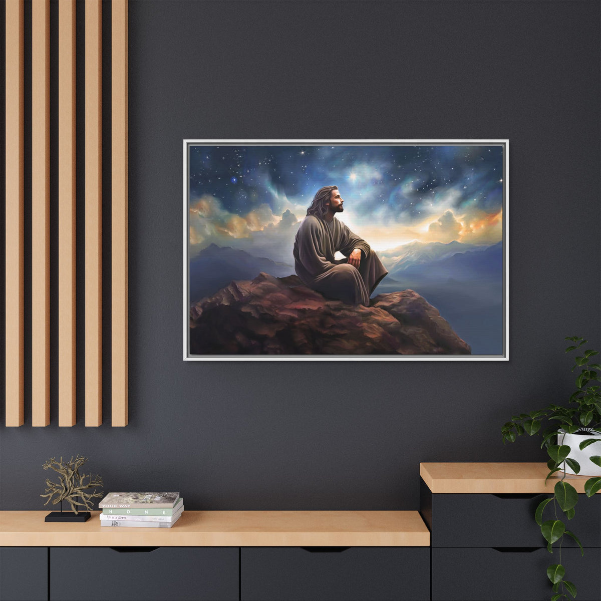 Jesus with The Stars, Canvas Print Art Framed, Jesus Christ Handmade Artwork, Deep Meditative Christian Gift