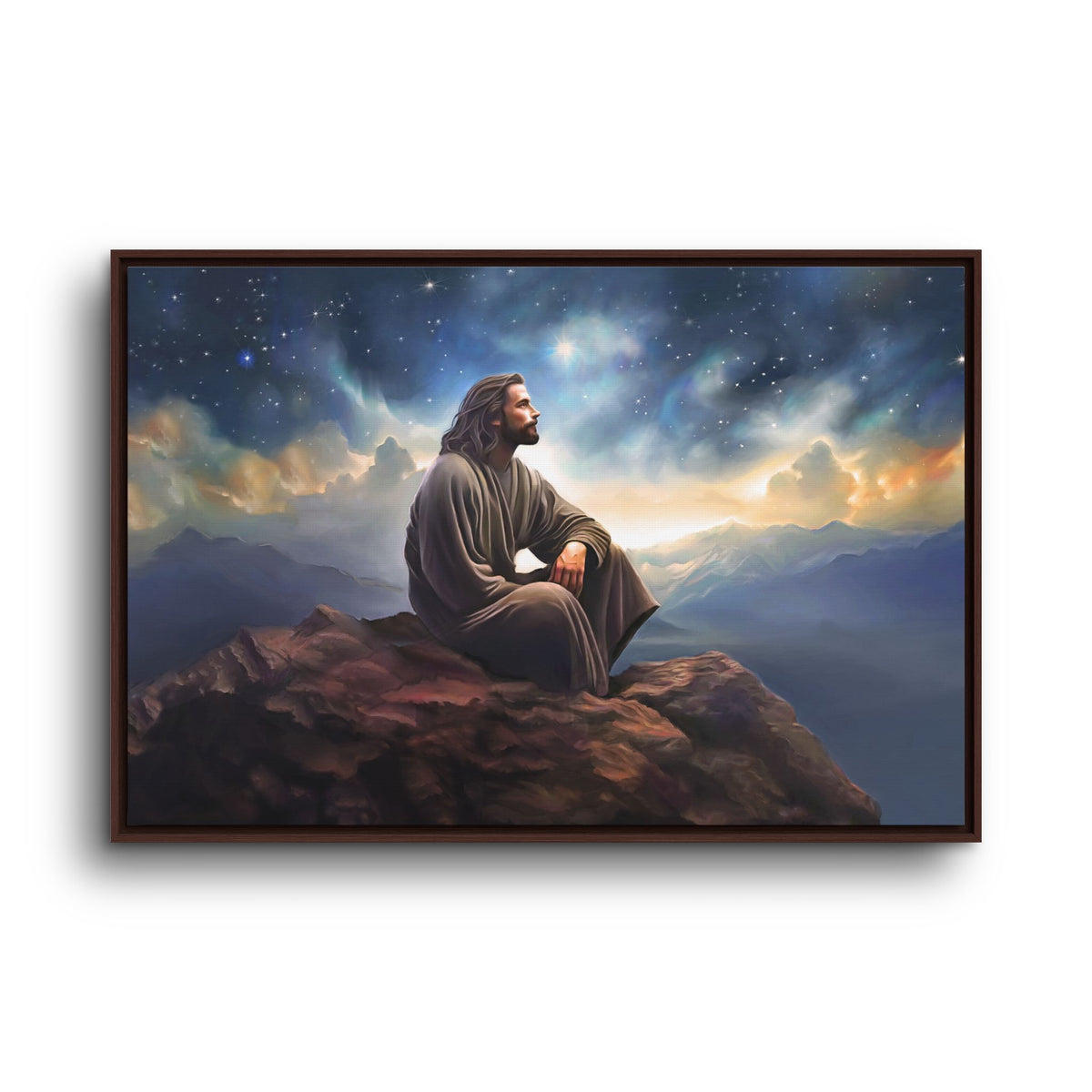 Jesus with The Stars, Canvas Print Art Framed, Jesus Christ Handmade Artwork, Deep Meditative Christian Gift