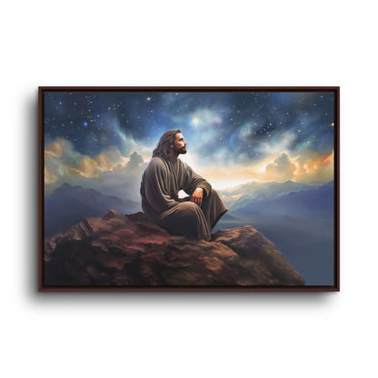 Jesus with The Stars, Canvas Print Art Framed, Jesus Christ Handmade Artwork, Deep Meditative Christian Gift