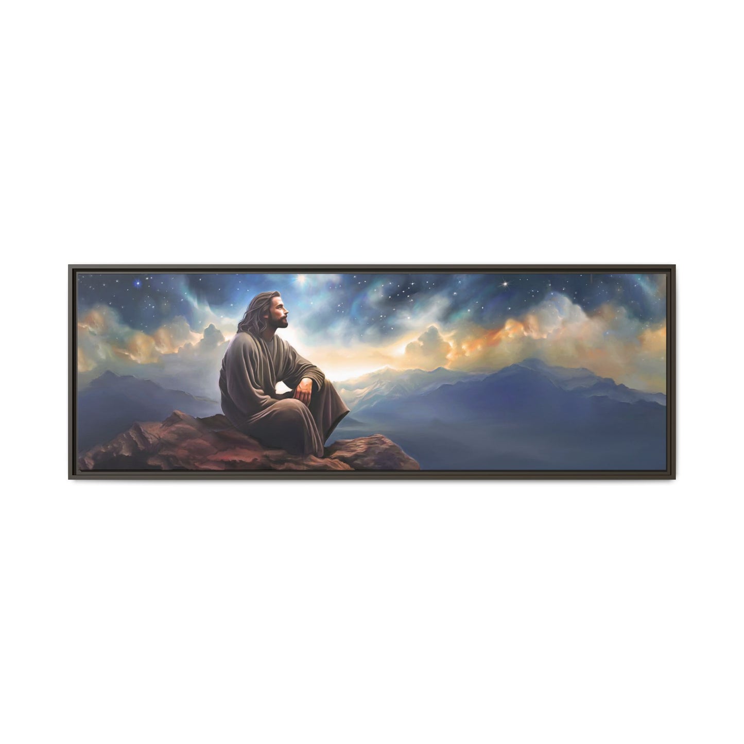 Jesus with The Stars, Canvas Print Art Framed, Jesus Christ Handmade Artwork, Deep Meditative Christian Gift