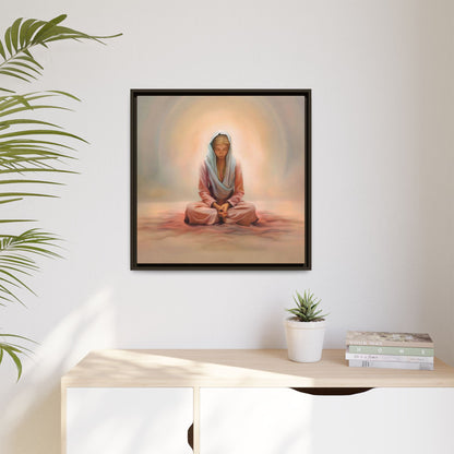 Stillness Framed Canvas Wall Art, Serene Meditation Decor, Spiritual Mindfulness Gift, Tranquil Room Accent, Woman Religious Art