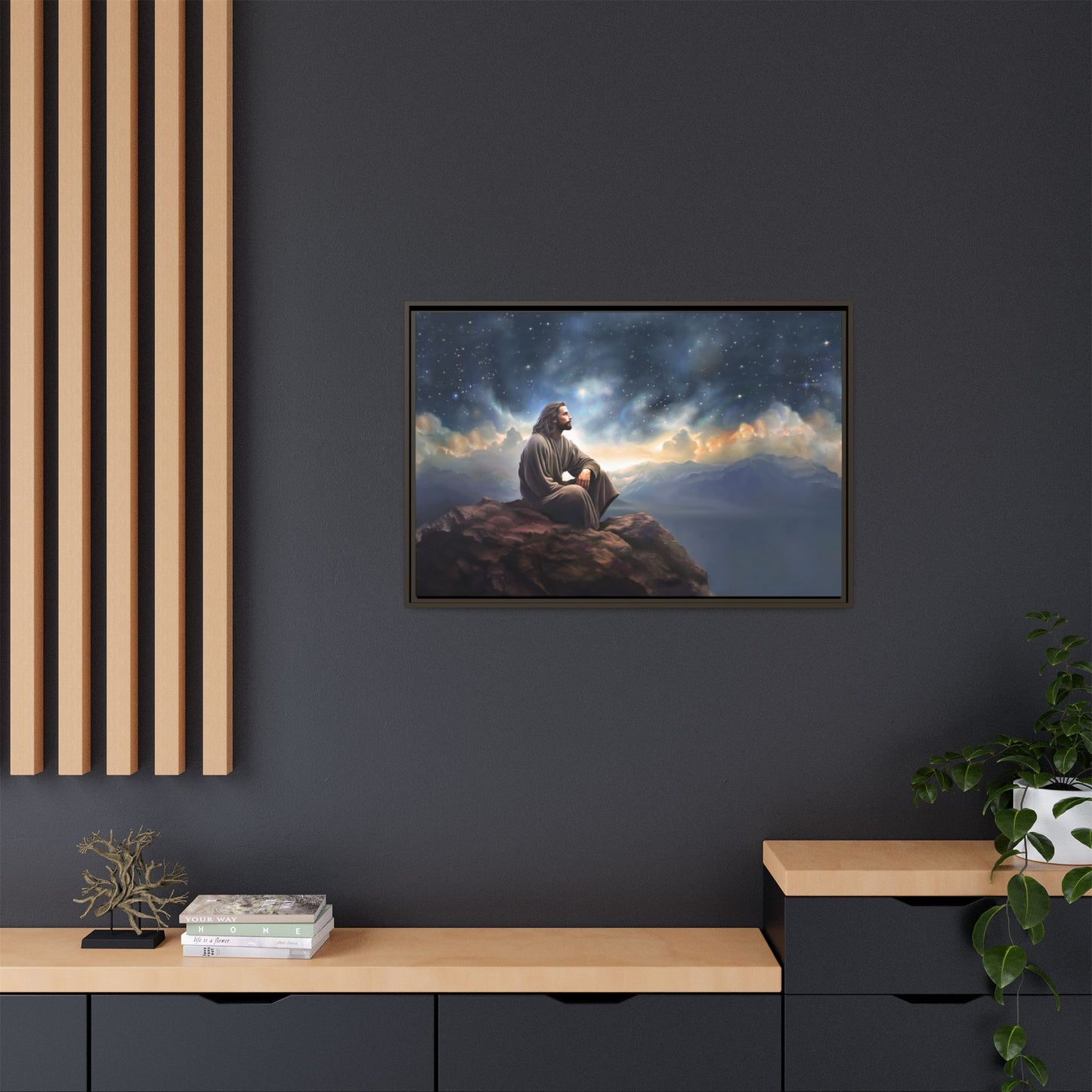 Jesus with The Stars, Canvas Print Art Framed, Jesus Christ Handmade Artwork, Deep Meditative Christian Gift