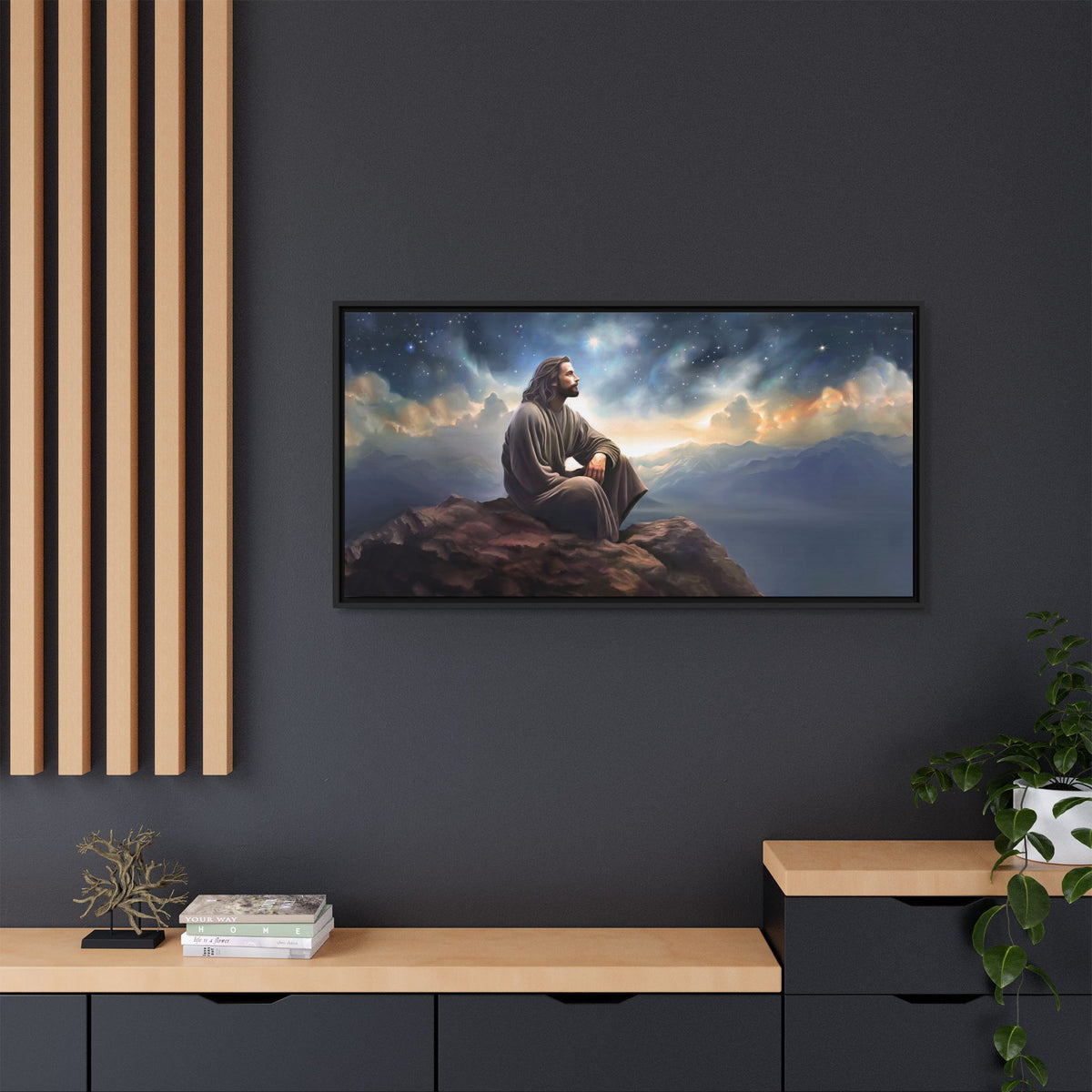 Jesus with The Stars, Canvas Print Art Framed, Jesus Christ Handmade Artwork, Deep Meditative Christian Gift