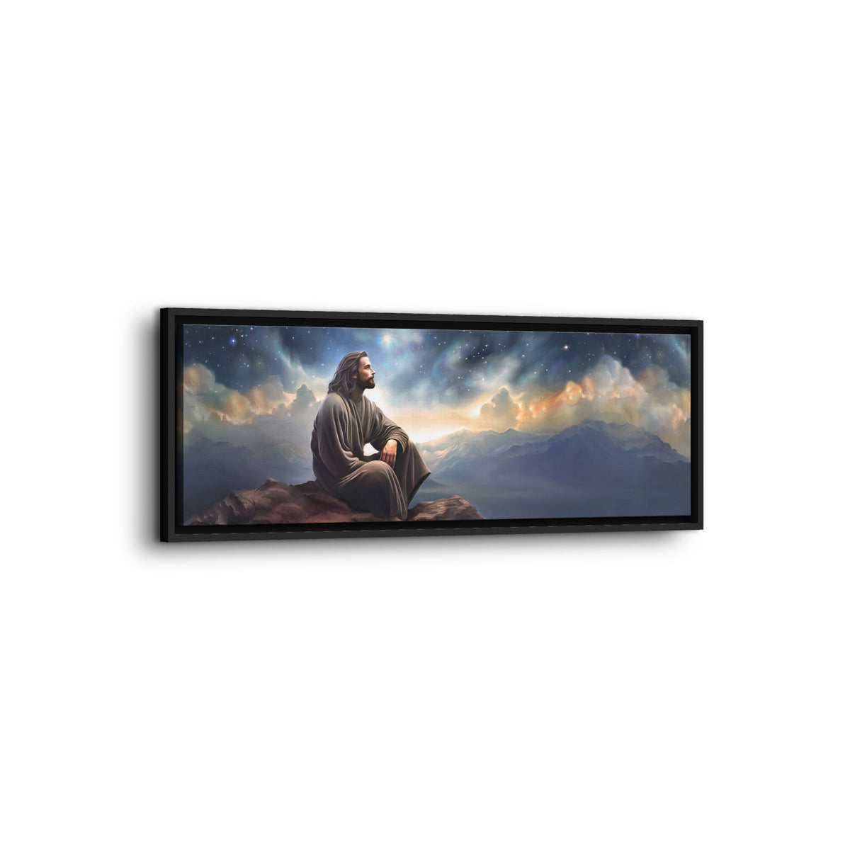 Jesus with The Stars, Canvas Print Art Framed, Jesus Christ Handmade Artwork, Deep Meditative Christian Gift