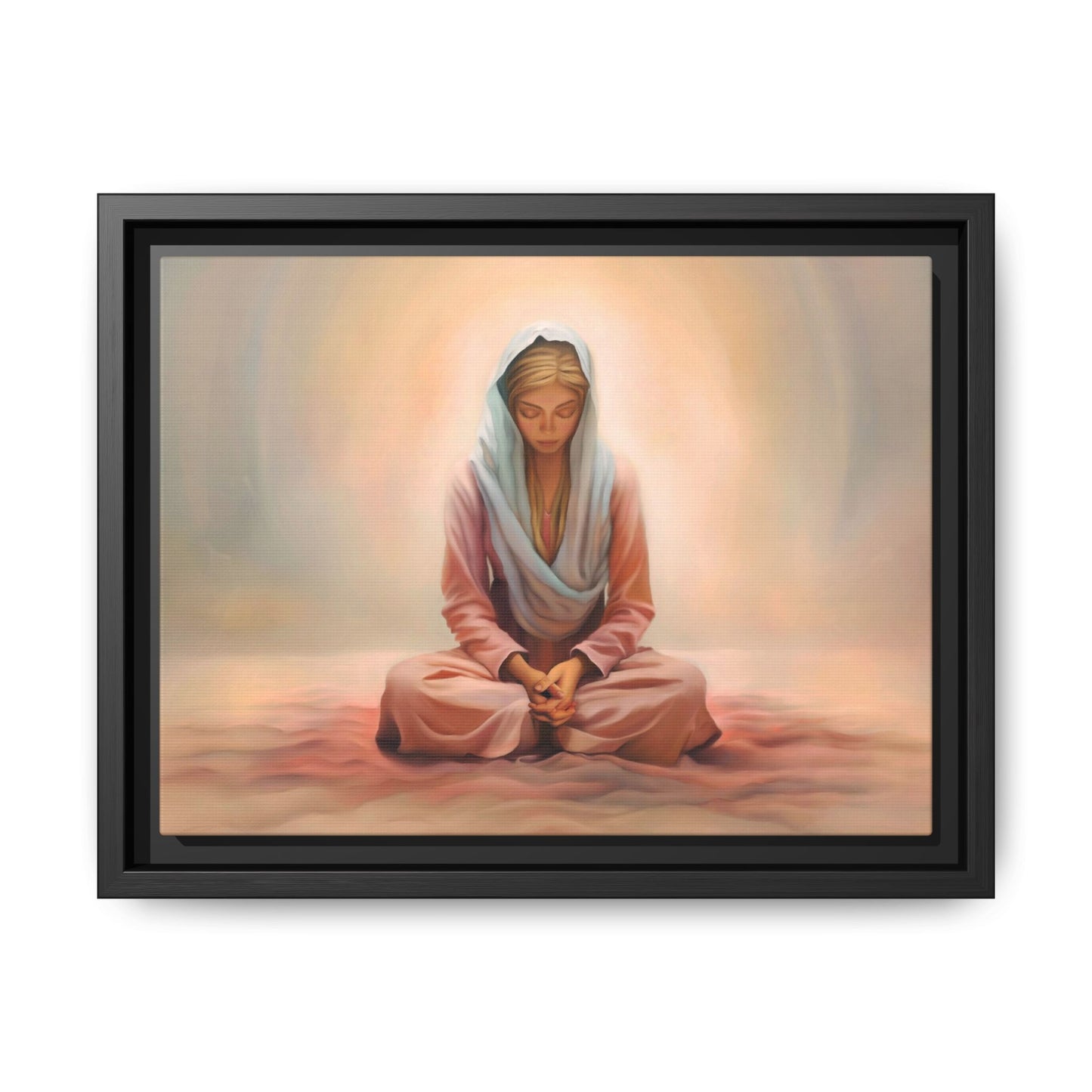 Stillness Framed Canvas Wall Art, Serene Meditation Decor, Spiritual Mindfulness Gift, Tranquil Room Accent, Woman Religious Art