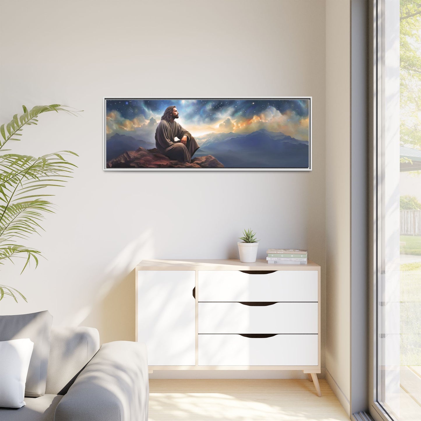 Jesus with The Stars, Canvas Print Art Framed, Jesus Christ Handmade Artwork, Deep Meditative Christian Gift