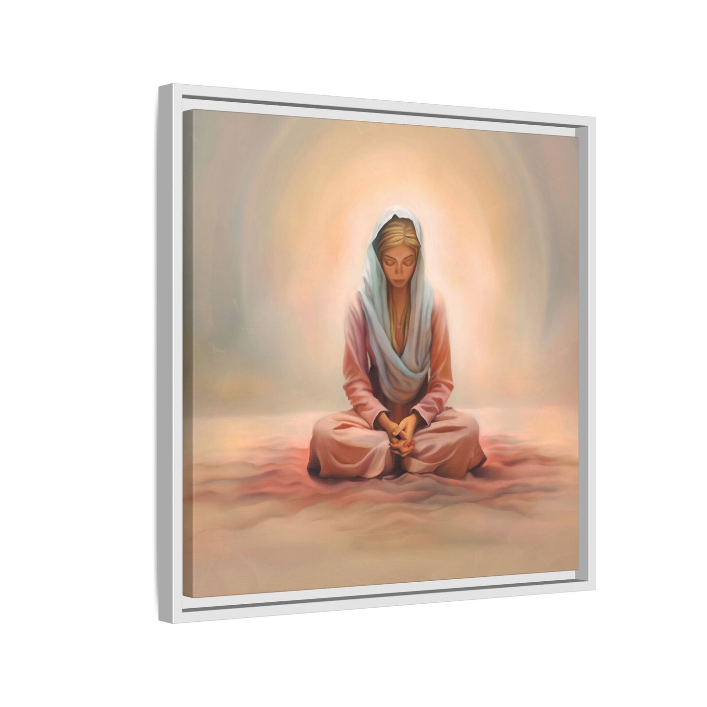 Stillness Framed Canvas Wall Art, Serene Meditation Decor, Spiritual Mindfulness Gift, Tranquil Room Accent, Woman Religious Art