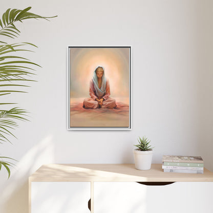 Stillness Framed Canvas Wall Art, Serene Meditation Decor, Spiritual Mindfulness Gift, Tranquil Room Accent, Woman Religious Art
