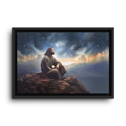 Jesus with The Stars, Canvas Print Art Framed, Jesus Christ Handmade Artwork, Deep Meditative Christian Gift