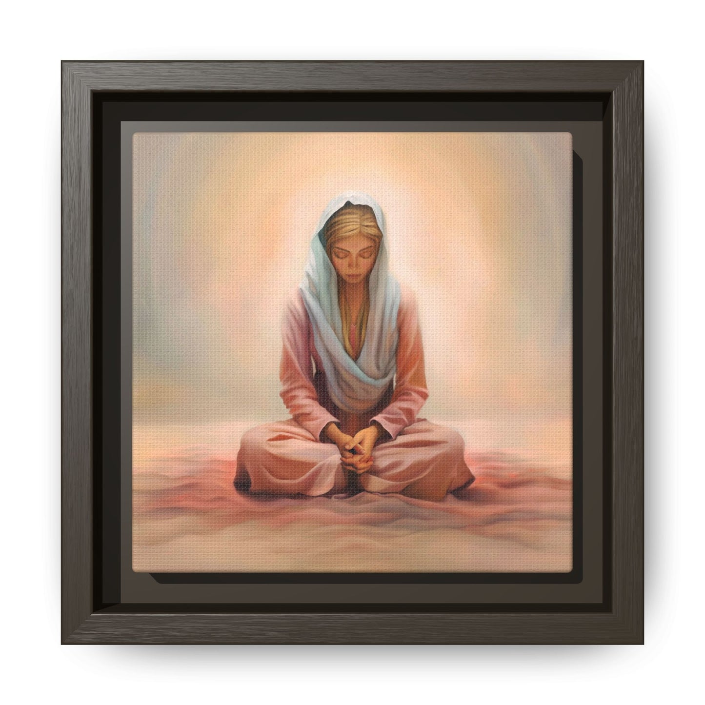 Stillness Framed Canvas Wall Art, Serene Meditation Decor, Spiritual Mindfulness Gift, Tranquil Room Accent, Woman Religious Art