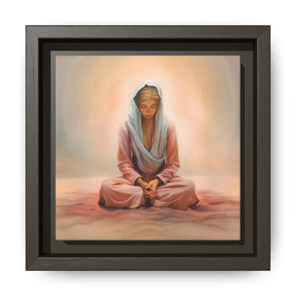 Stillness Framed Canvas Wall Art, Serene Meditation Decor, Spiritual Mindfulness Gift, Tranquil Room Accent, Woman Religious Art