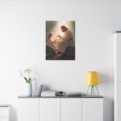 You Are The Light, fine art canvas print, Christian artwork, Jesus with a child, Jesus Christ with a little girl, Consider The Lillies