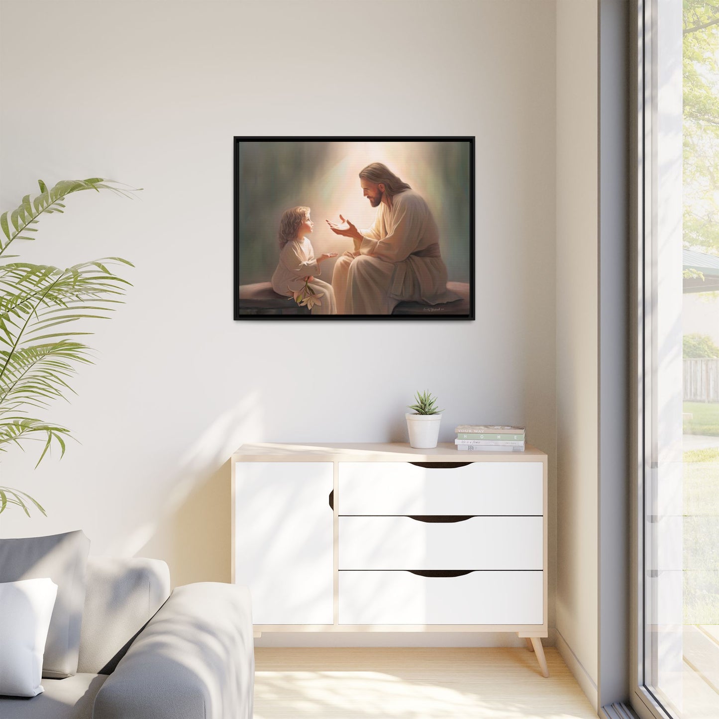 You Are The Light Fine Art Canvas Print, Framed, Picture of Jesus, Christian Gift, Christian Art, Jesus Christ Art with Child, Framed