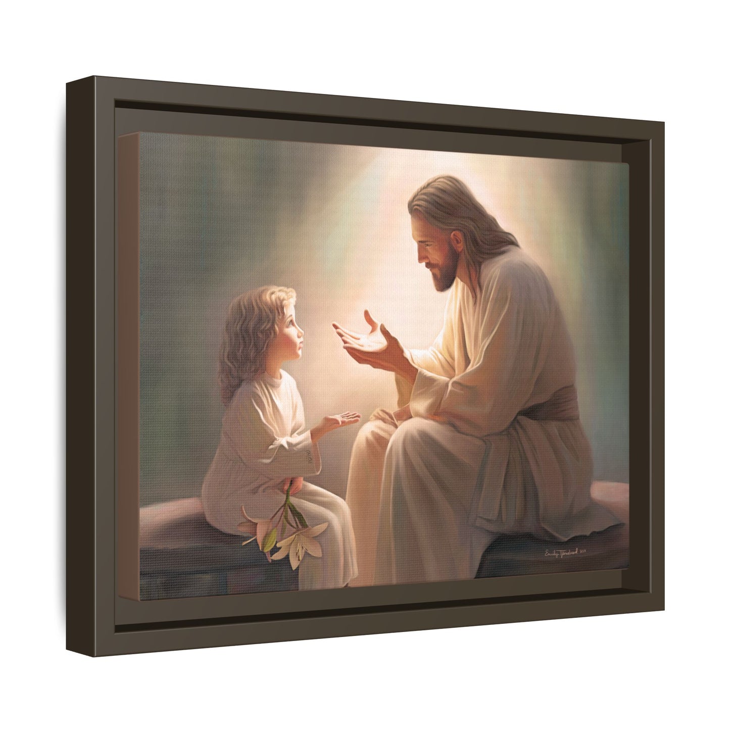 We are His Children, Fine Art Framed Canvas Print, Picture of Jesus, Jesus with a Child, Christian Gift, Christian Art, Jesus Christ Art with Child