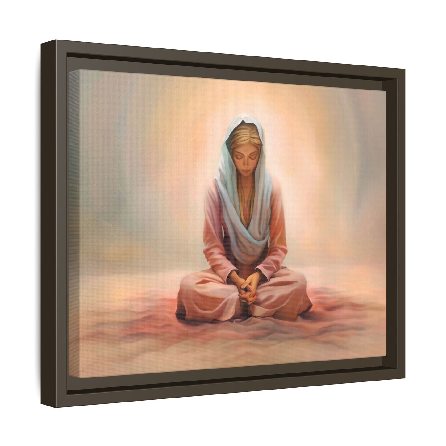 Stillness Framed Canvas Wall Art, Serene Meditation Decor, Spiritual Mindfulness Gift, Tranquil Room Accent, Woman Religious Art