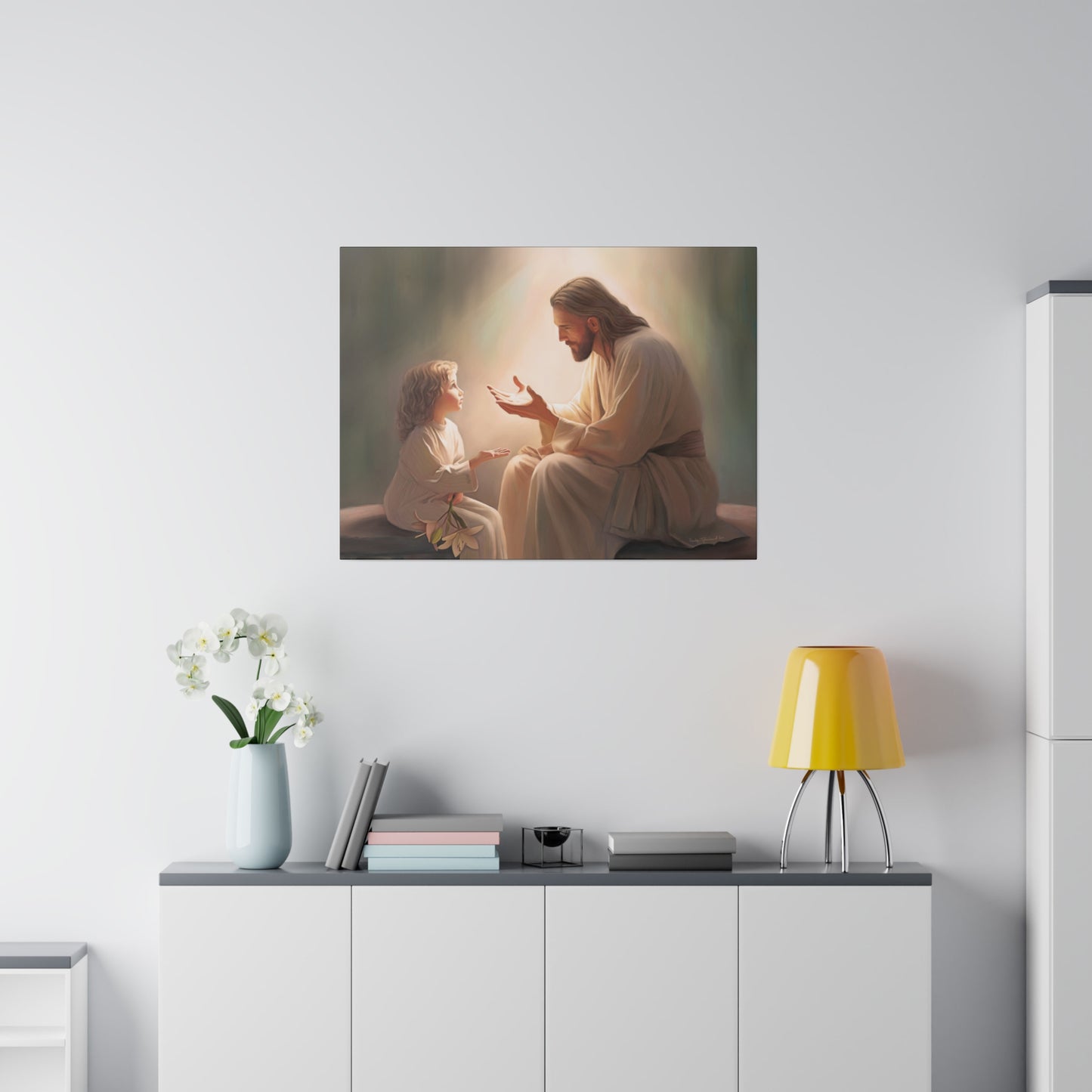 You Are The Light, fine art canvas print, Christian artwork, Jesus with a child, Jesus Christ with a little girl, Consider The Lillies