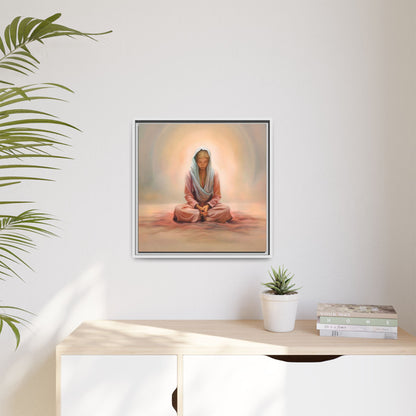 Stillness Framed Canvas Wall Art, Serene Meditation Decor, Spiritual Mindfulness Gift, Tranquil Room Accent, Woman Religious Art