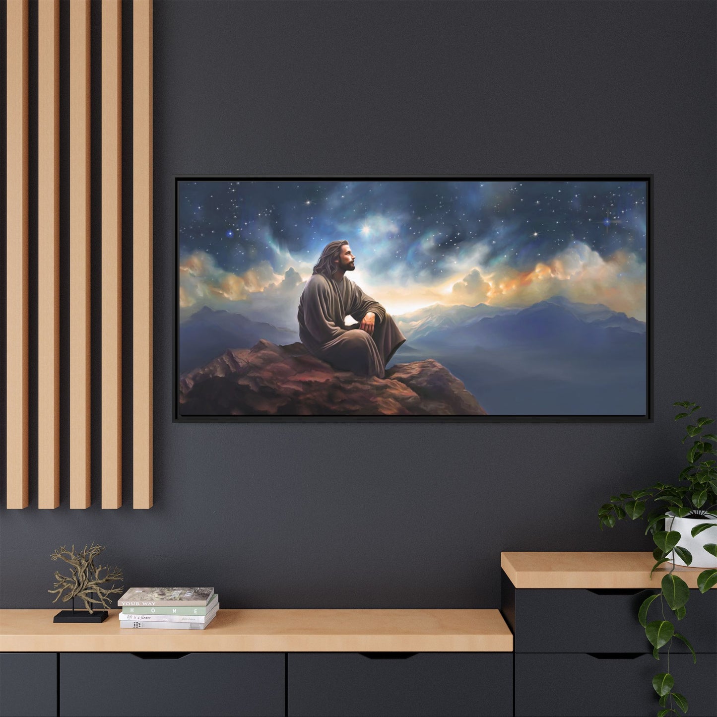 Jesus with The Stars, Canvas Print Art Framed, Jesus Christ Handmade Artwork, Deep Meditative Christian Gift