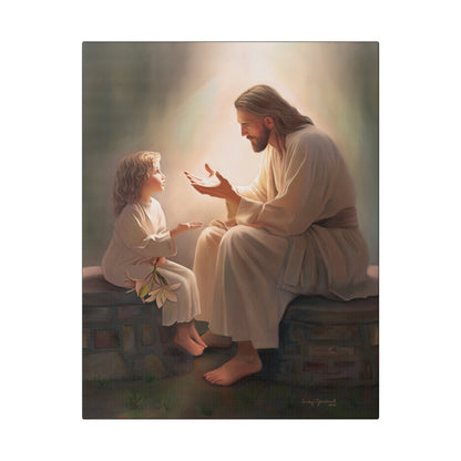 You Are The Light, fine art canvas print, Christian artwork, Jesus with a child, Jesus Christ with a little girl, Consider The Lillies