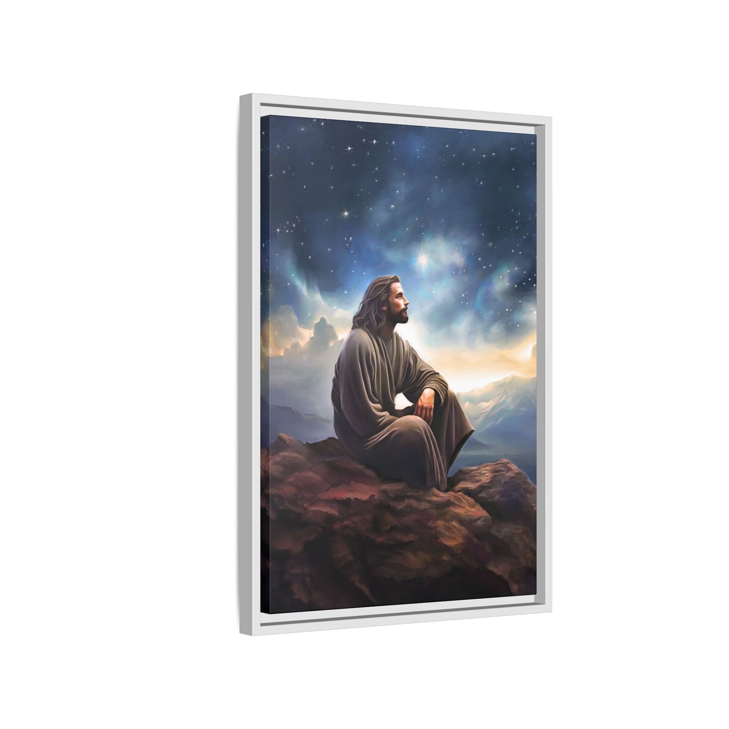 Jesus With The Stars, Framed Fine Art Canvas Print of Handmade Art, many sizes, Christian Art, Christian Gifts