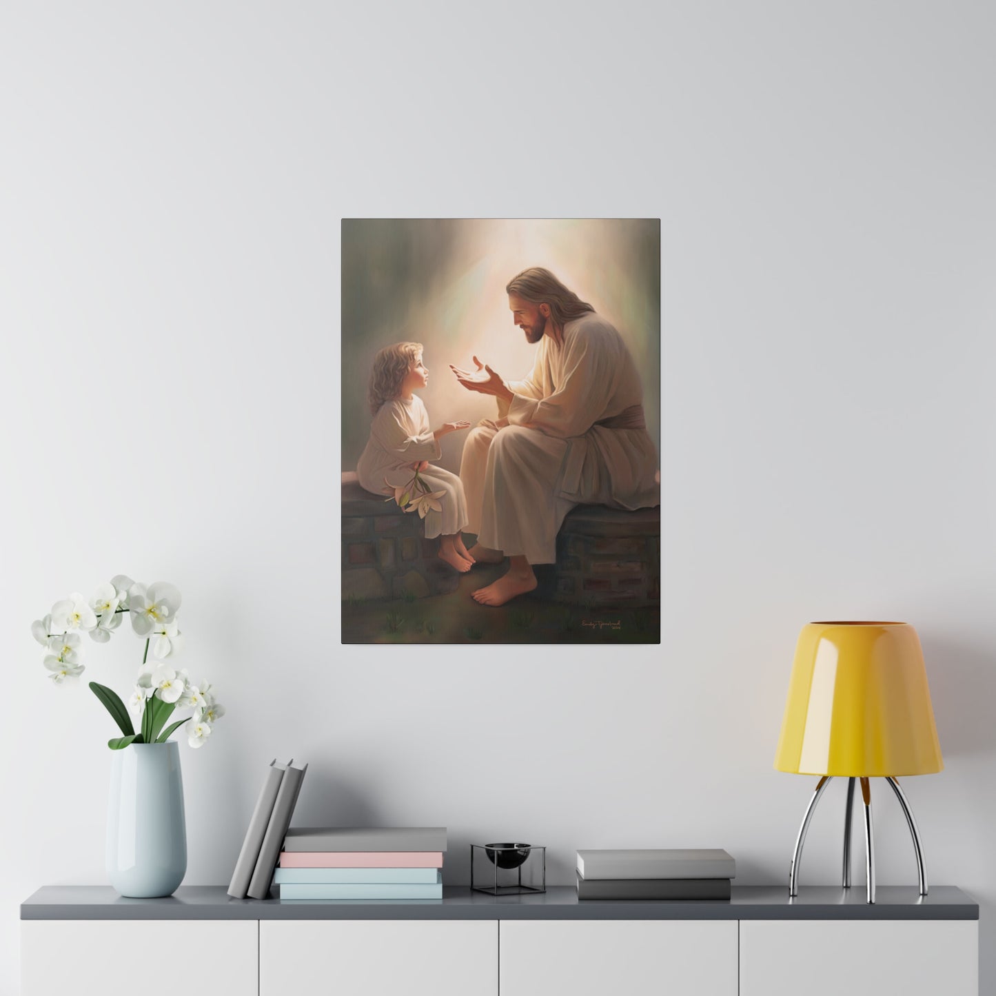 You Are The Light, fine art canvas print, Christian artwork, Jesus with a child, Jesus Christ with a little girl, Consider The Lillies