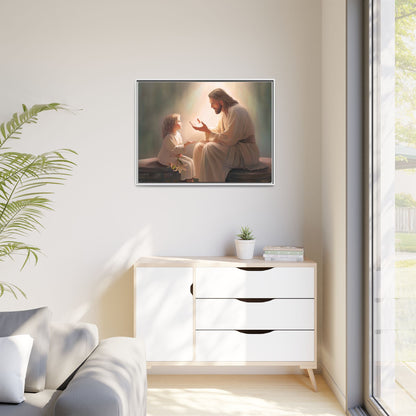 We are His Children, Fine Art Framed Canvas Print, Picture of Jesus, Jesus with a Child, Christian Gift, Christian Art, Jesus Christ Art with Child