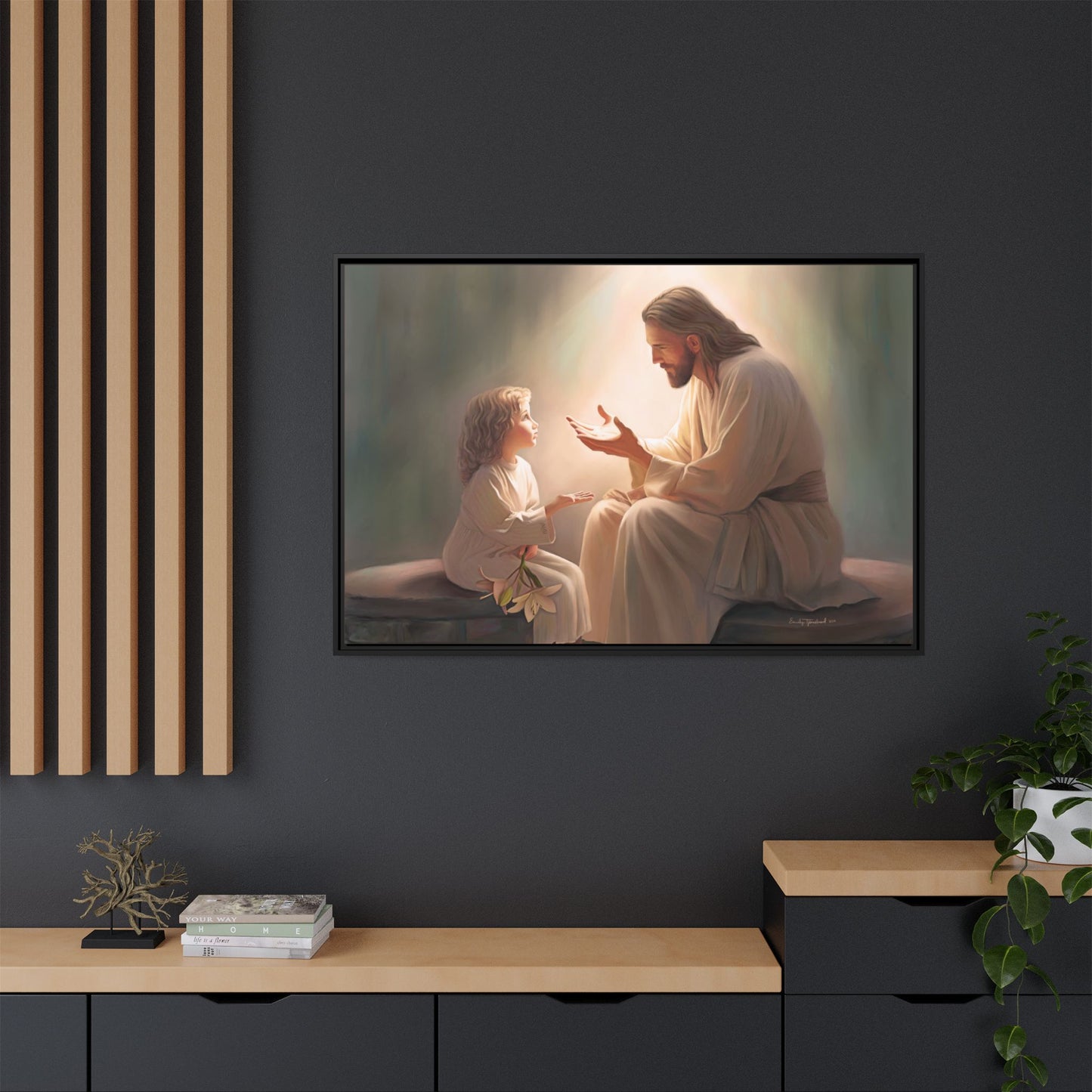 We are His Children, Fine Art Framed Canvas Print, Picture of Jesus, Jesus with a Child, Christian Gift, Christian Art, Jesus Christ Art with Child