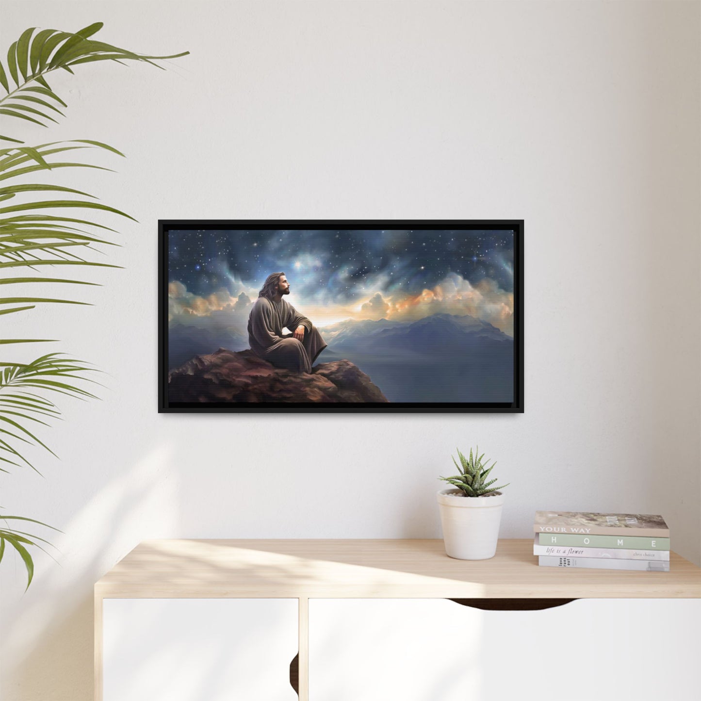Jesus with The Stars, Canvas Print Art Framed, Jesus Christ Handmade Artwork, Deep Meditative Christian Gift
